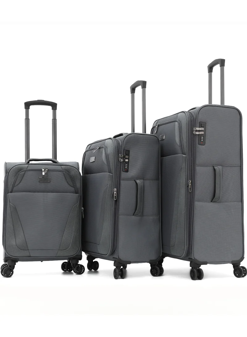 تيتان TITAN 3-Piece Soft Trolley Luggage Set, Grey,  Double Spinner Wheels,